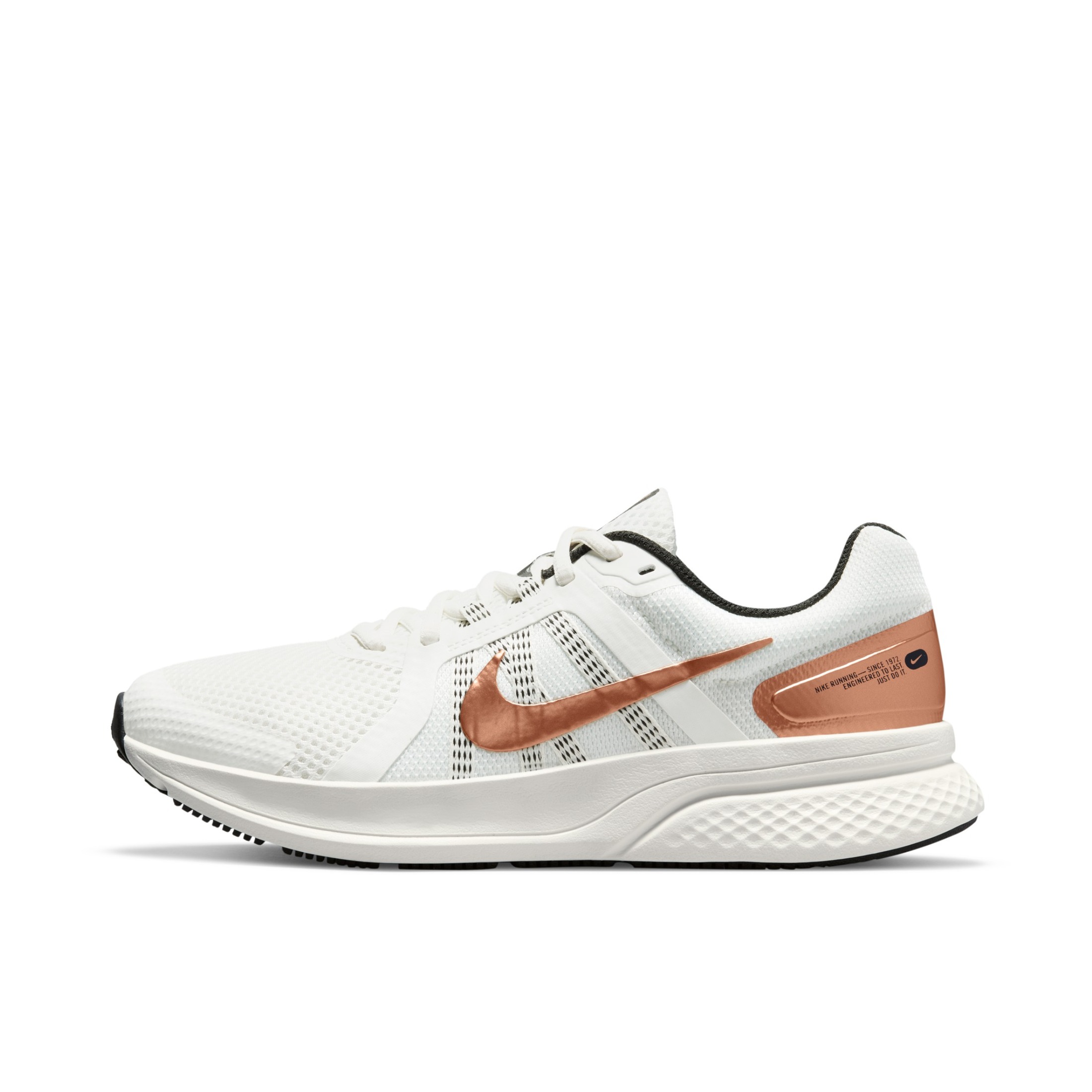 推荐商品：Nike Run Swift 2 跑鞋 减震舒适轻便透气耐磨防滑运动织物合成革回弹支撑 女款/帆白/金属铜币色/黑色