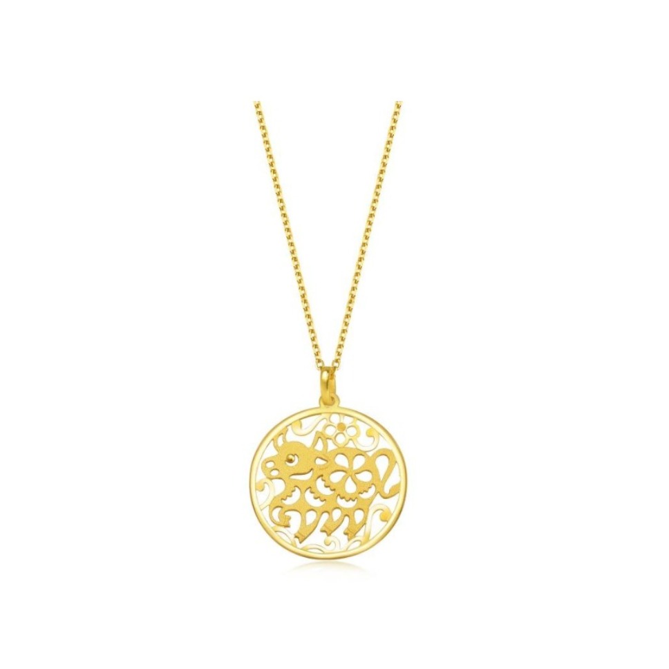 周生生 黄金足金通花剪纸牛吊坠 89272P
