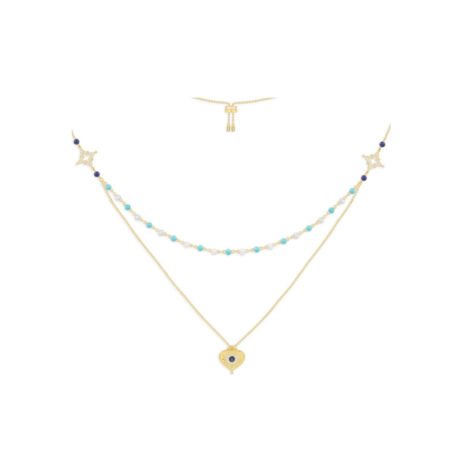 APM Monaco 罗马风蓝石双链银吊坠项链 AC5821MY