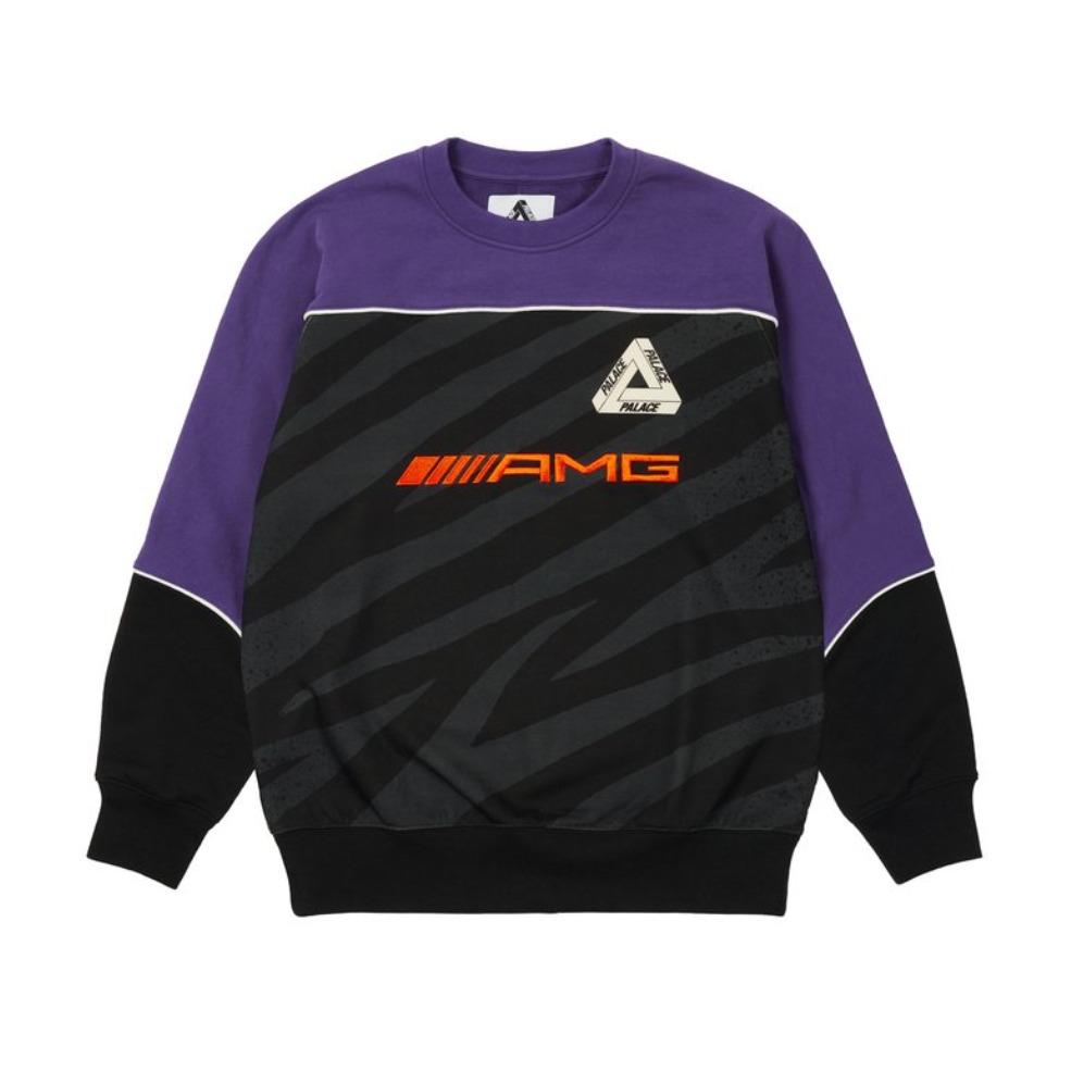 推荐商品：PALACE x AMG 联名款 Technical Crew White 苹果树Logo印花虎纹拼色卫衣 男女同款 P20AMGCS002 紫
