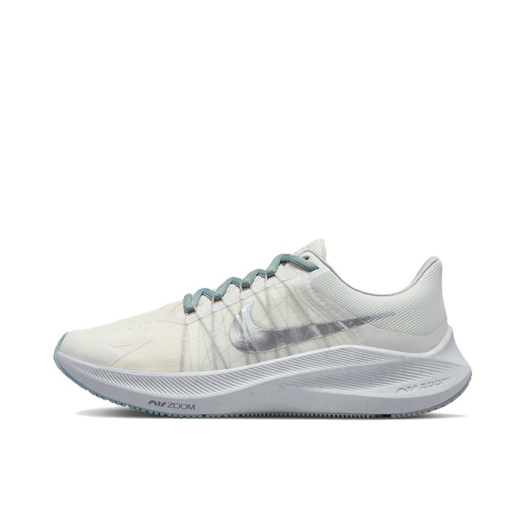 推荐商品：Nike Zoom Winflo 8 跑鞋 缓震轻便网面透气防滑耐磨碳板防水防泼水气垫回弹包裹性 女款/白色/银色/绿色