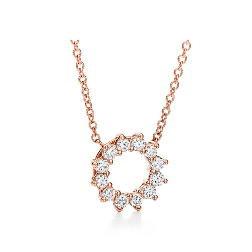 Tiffany&Co./蒂芙尼 18K玫瑰金镶嵌钻石太阳吊坠项链