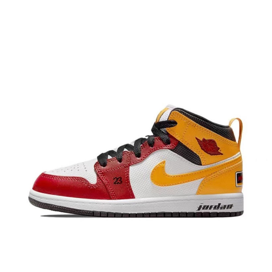 推荐商品：Air Jordan 1 板鞋 运动休闲鞋 复古潮流支撑合成革 中帮/酒红/白色/玉米黄