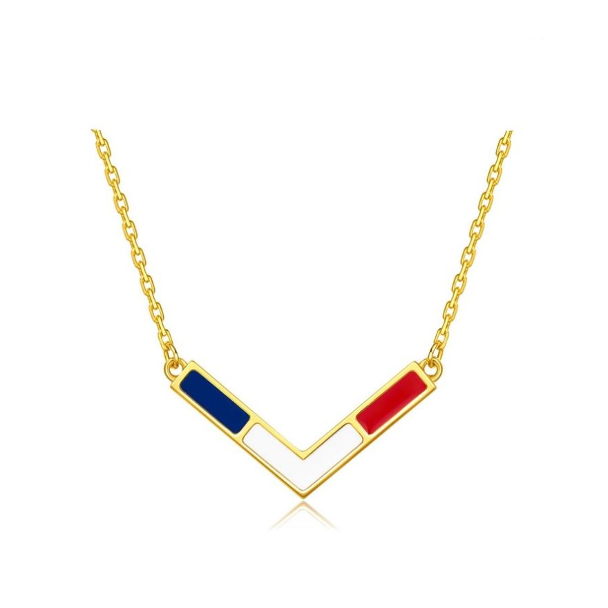 周大福 17916系列宸烧青几何22K金钻石项链吊坠 NU2058