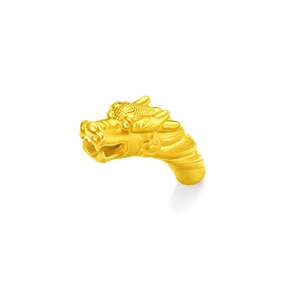 周大福 龙头串珠足金黄金项链吊坠 EOR235
