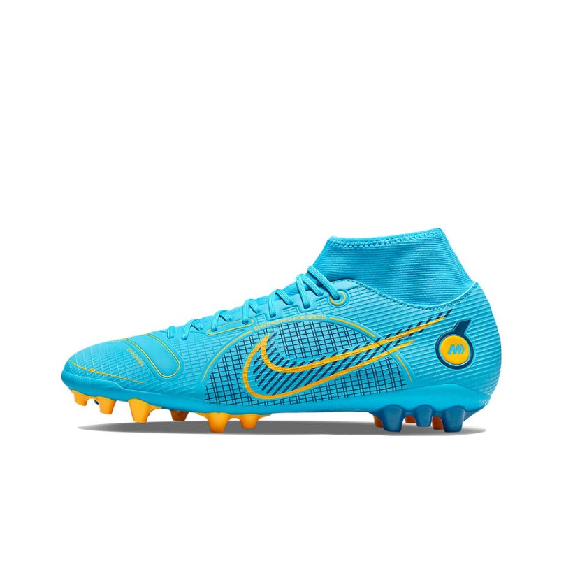 推荐商品：Nike Mercurial Superfly 8 Academy AG 中端 胶质短钉 人造草地 防滑耐磨包裹性支撑 足球鞋 湖蓝