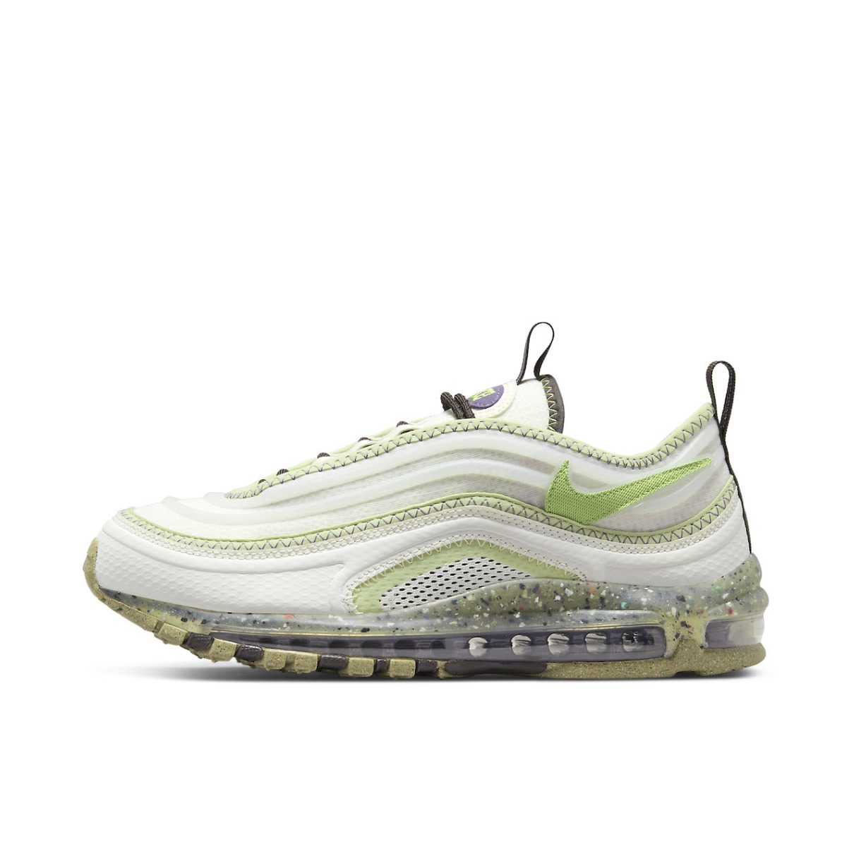 推荐商品：Nike Air Max 97 跑鞋 气垫减震全掌舒适透气防滑耐磨百搭复古织物合成革运动时尚圆头包裹性支撑 Terrascape白色/浅绿