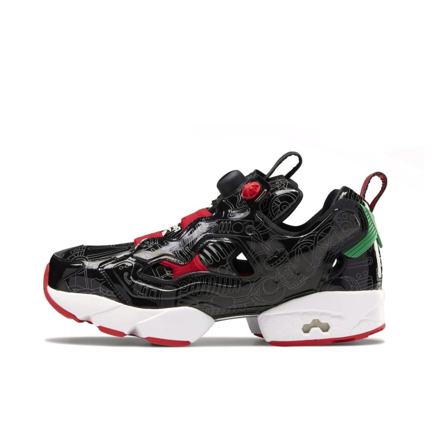 推荐商品：Reebok/锐步 Insta Pump Fury SMG 运动休闲鞋 舒适防滑耐磨减震回弹织物脚蹬合成革网布拼接圆头复古 Bait x Astro Boy联名/黑色/红色
