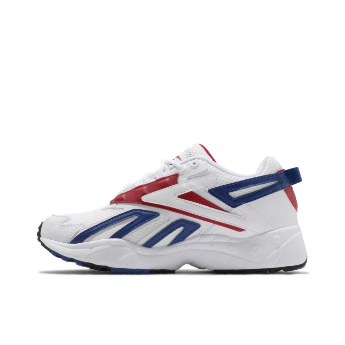 推荐商品：Reebok/锐步 Interval 96 跑鞋 复古潮流防滑耐磨轻质织物减震轻便 红色/白色/蓝色