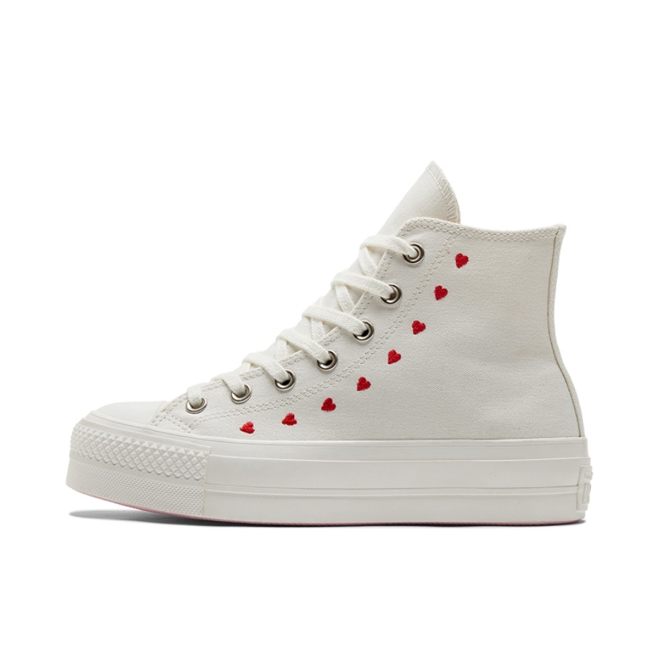 推荐商品：Converse/匡威 Chuck Taylor All Star Lift 帆布鞋 简约复古经典防滑耐磨舒适厚底圆头甜酷贴合松糕底流光风 情人节限定/米白爱心
