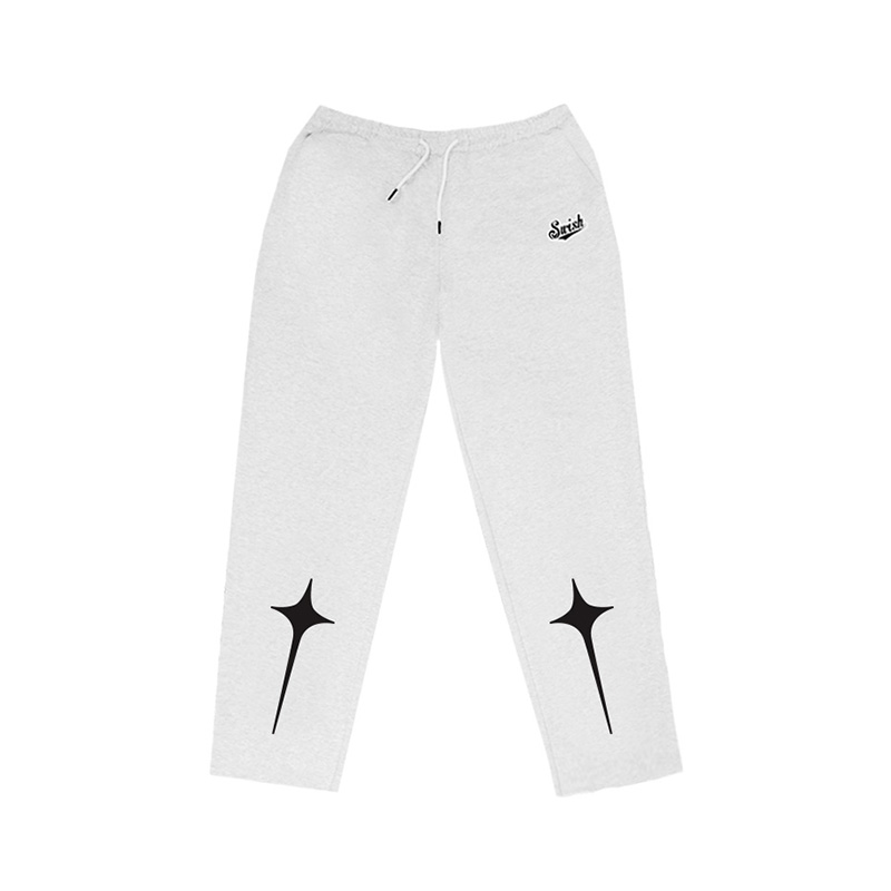 推荐商品：SWISH THE BALL IN 四芒星系列美式剪腿直筒九分针织运动长裤 男女同款 灰