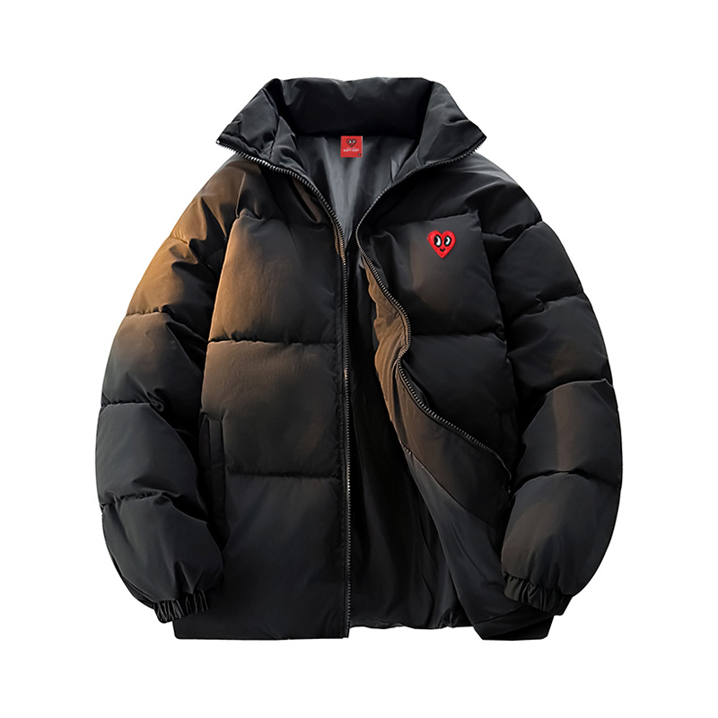 查尔斯桃心 美式纯色抗寒保暖加厚拉链防风立领面包棉服 JTCHD2200 黑色