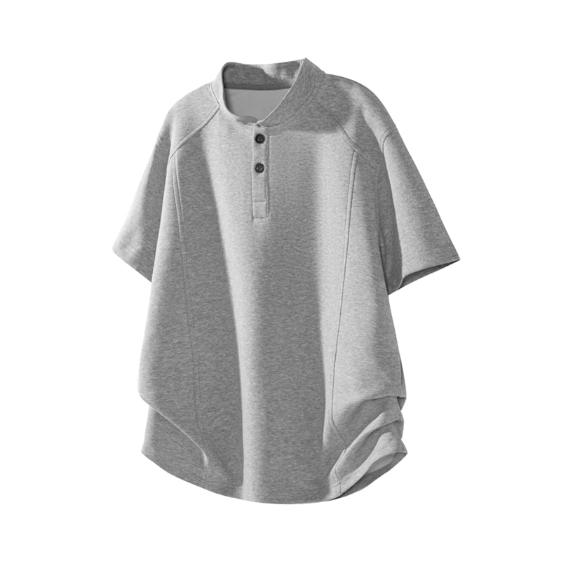 推荐商品：维路雅 亨利领美式立领短袖T恤 WLYB200422 浅灰