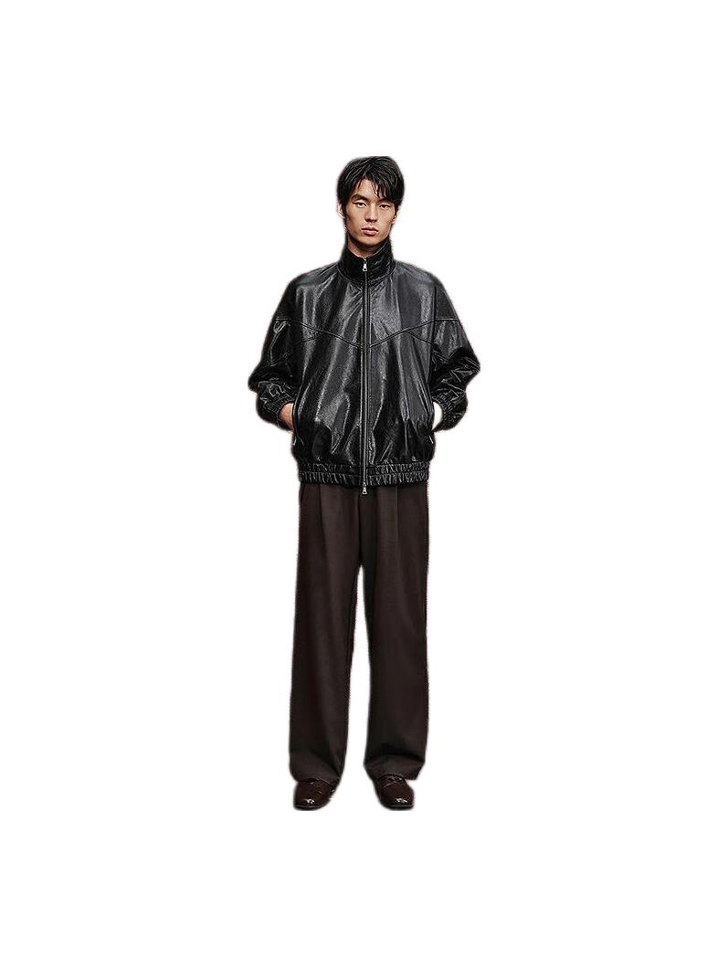 推荐商品：GXG 休闲拉链翻领皮衣 G25X124005000 黑