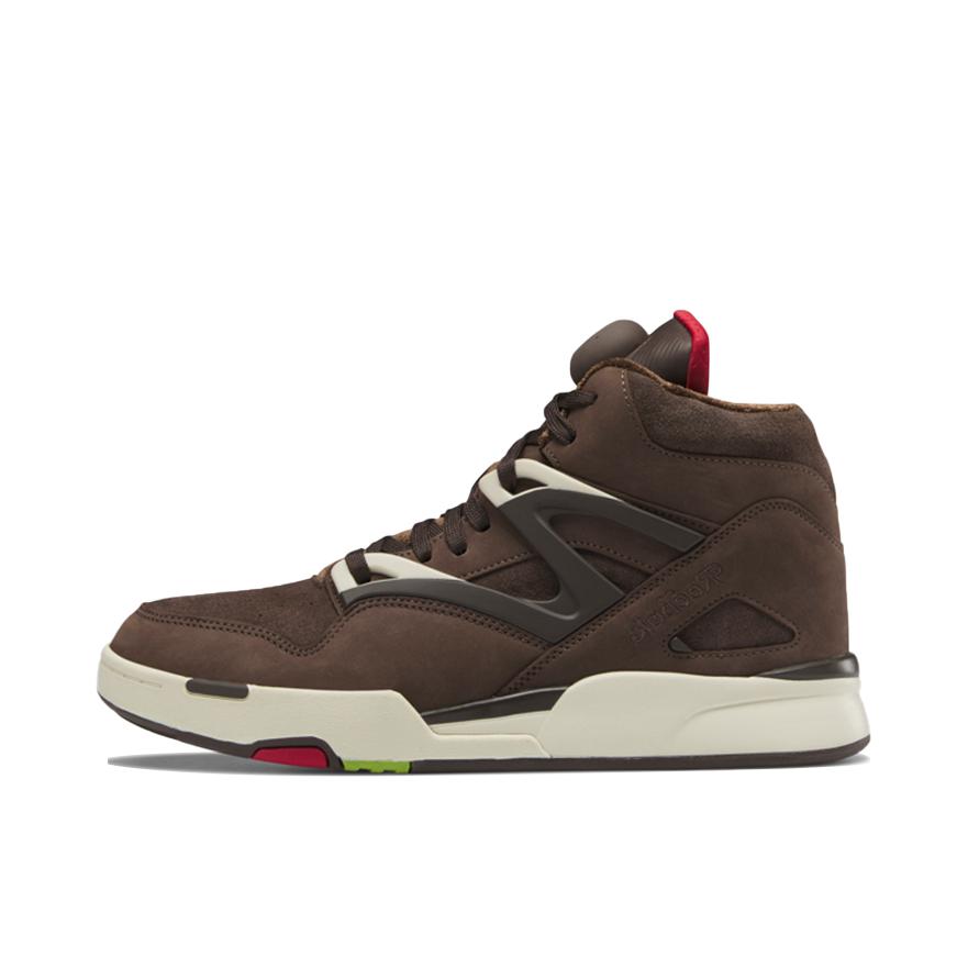 推荐商品：Reebok/锐步 Pump Omni Zone 2 运动休闲鞋 防滑耐磨舒适透气减震支撑圆头织物包裹性合成革复古风人造革轻便 黑色/棕褐色