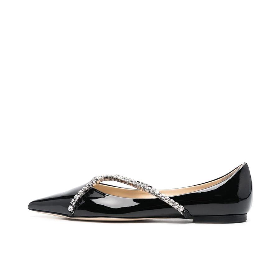 推荐商品：Jimmy Choo Genevi Flat 舒适 尖头浅口 织物 平底 时尚休闲 单鞋 黑色/漆皮