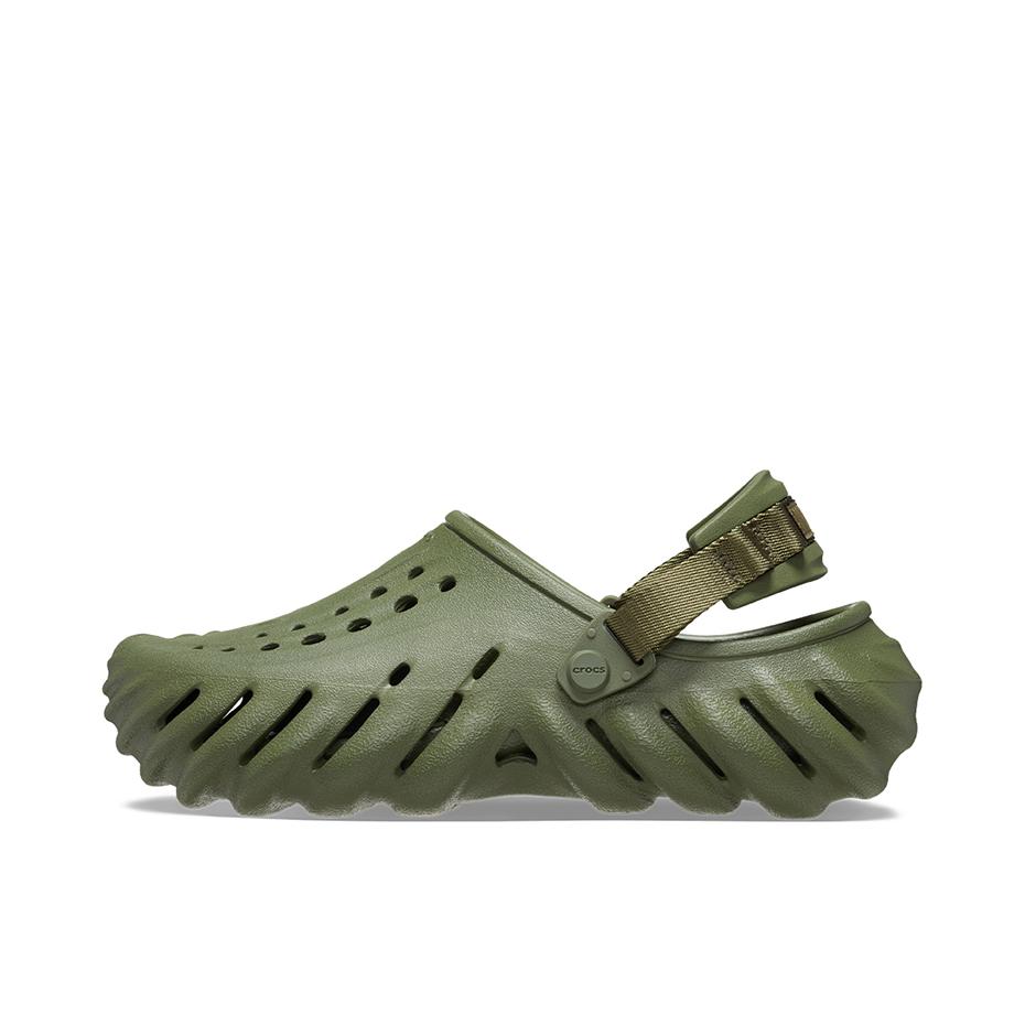推荐商品：Crocs/卡骆驰 Echo Clog 波波 防滑包头 轻便舒适 一脚蹬 圆头 沙滩运动 涉水 缓震 洞洞鞋 凉鞋 军绿色