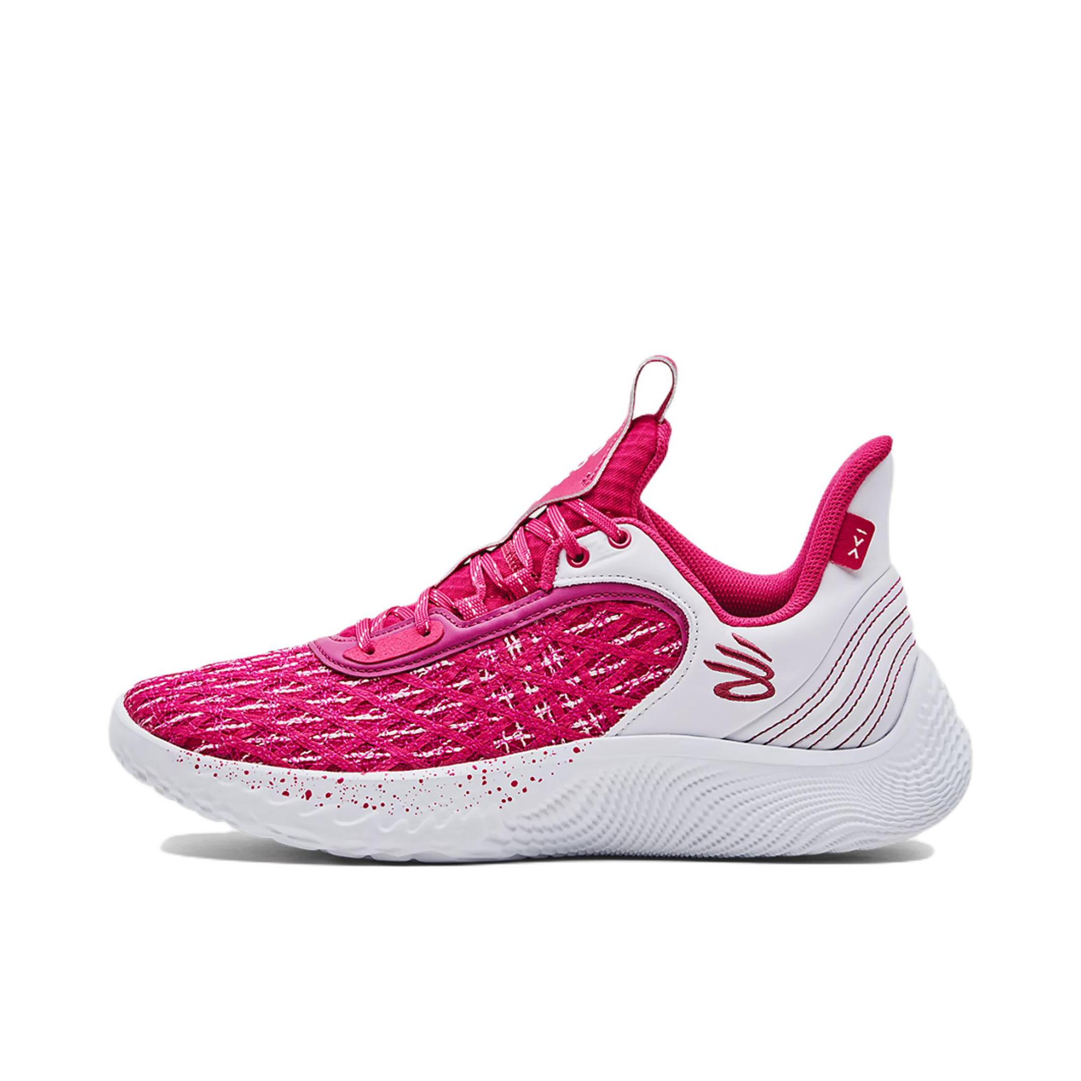 推荐商品：Under Armour/安德玛 Curry 9 缓震 防滑耐磨 网面轻质 圆头 回弹 实战 篮球鞋 粉色/白色