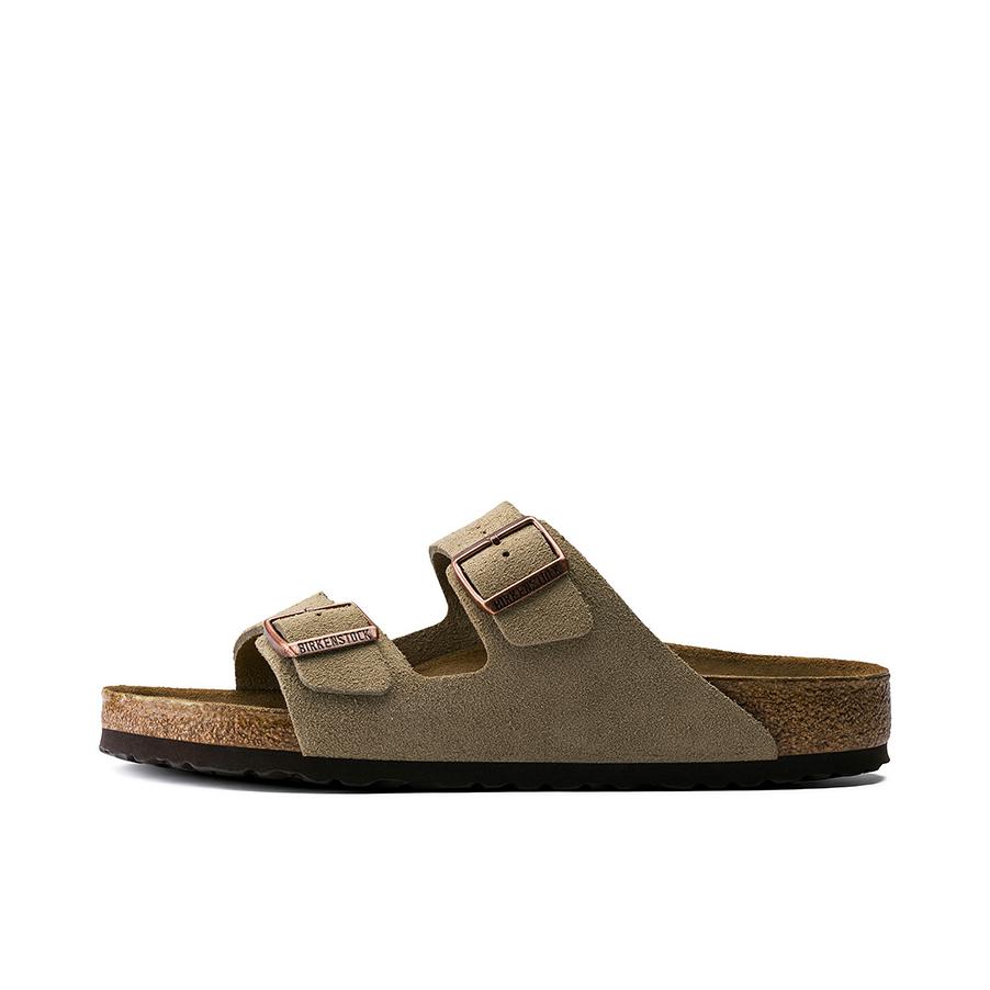 推荐商品：Birkenstock Arizona系列 舒适软底 外穿 软木 双扣 一字 圆头 绒面 搭扣 牛皮革 双带 防磨 拖鞋 勃肯鞋 米色