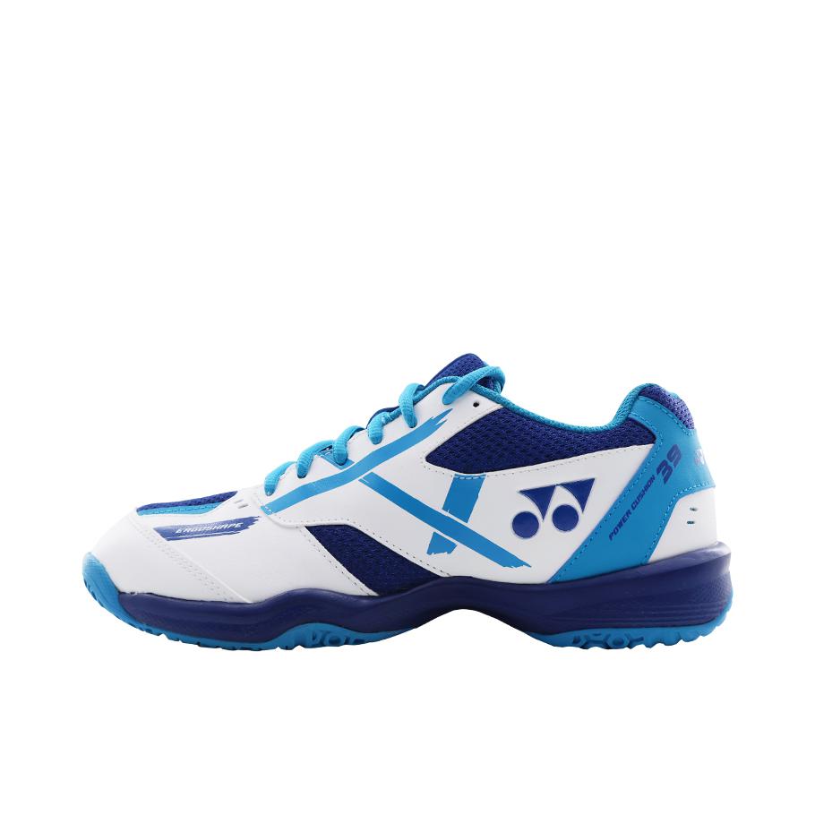 推荐商品：YONEX/尤尼克斯 Power Cushion 39系列 羽毛球鞋 耐磨包裹性减震抗冲击轻便回弹防水支撑织物合成革 白色/蓝色