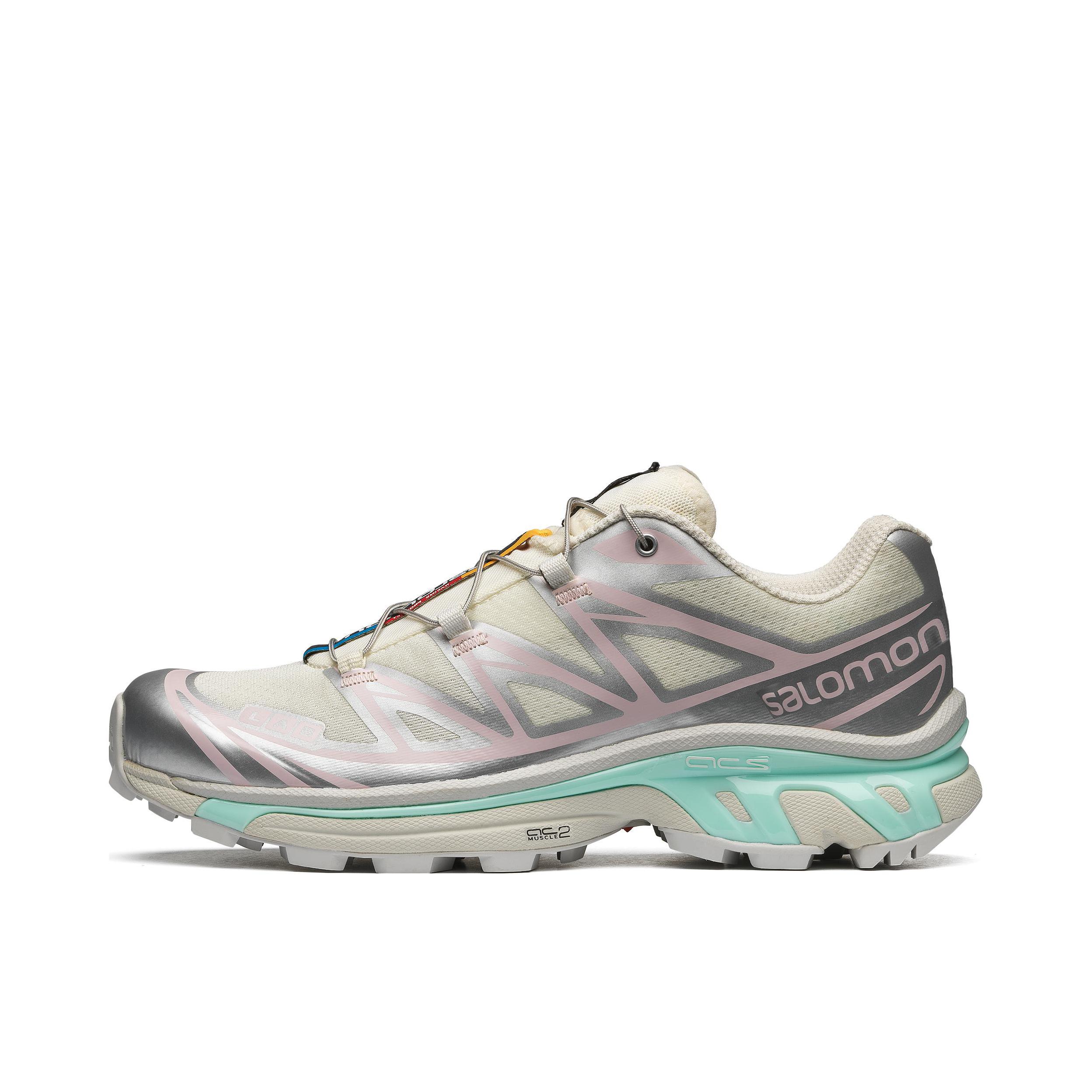推荐商品：Salomon/萨洛蒙 XT-6 户外休闲鞋 越野跑鞋 织物复古机能透气网布支撑防水包裹性 银色/蓝色