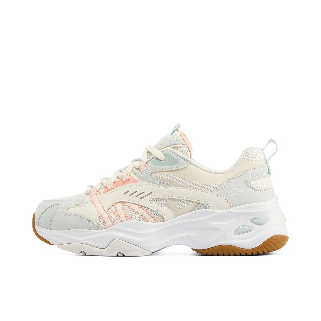 推荐商品：【赵露思同款】 Skechers/斯凯奇 D'Lites 4.0 老爹鞋 熊猫鞋 跑鞋 减震耐磨网面透气复古时尚增高厚底绑带运动休闲 自然色/浅蓝色