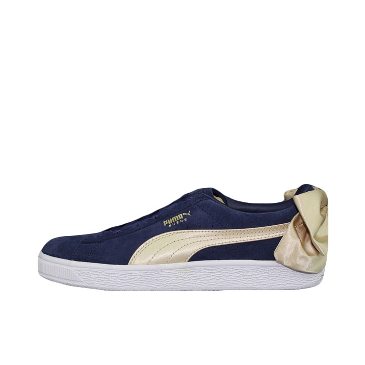 推荐商品：Puma/彪马 Suede Bow 板鞋 耐磨轻便舒适透气蝴蝶结滑复古 MidnightBlue 藏蓝/金