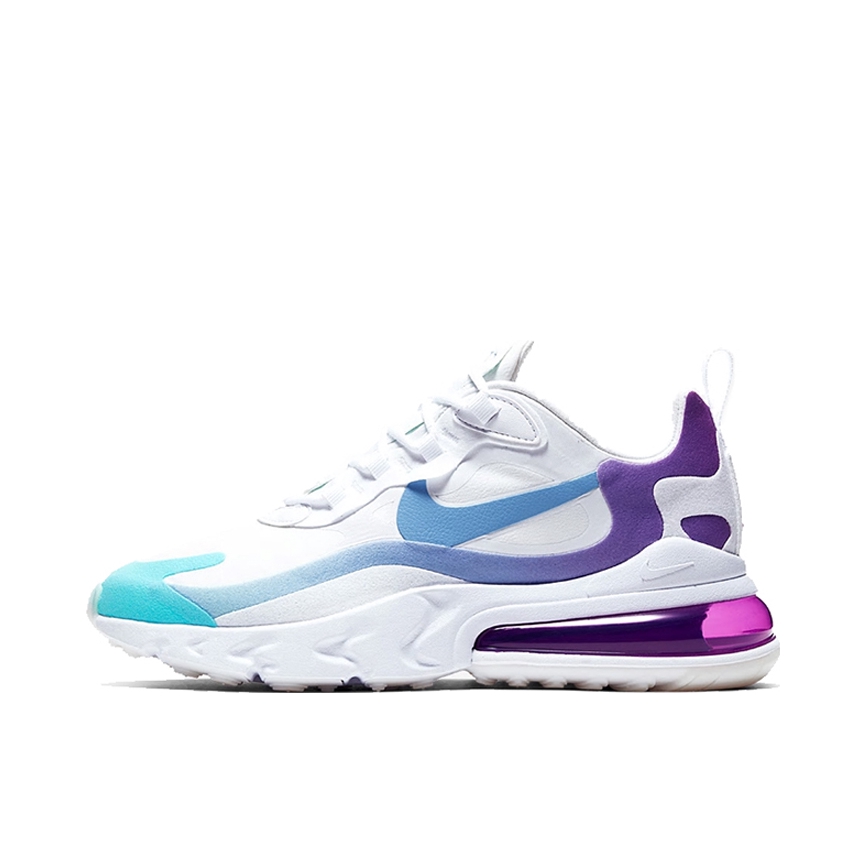推荐商品：Nike Air Max 270 React 跑鞋 气垫缓震耐磨舒适透气复古拼接圆头回弹 Aurora 白蓝紫