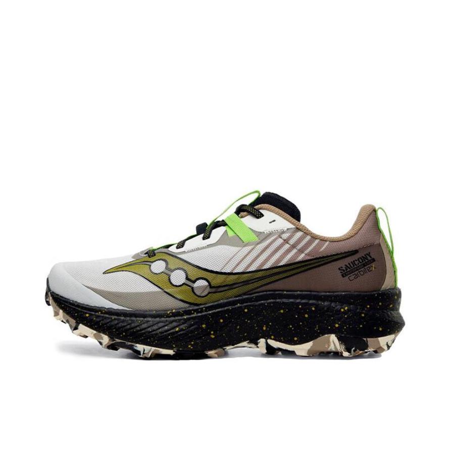 推荐商品：Saucony/索康尼 Endorphin Edge 啡驰 减震 透气 碳板 缓冲 抓地 越野 跑山 织物 跑鞋 灰色/黑色