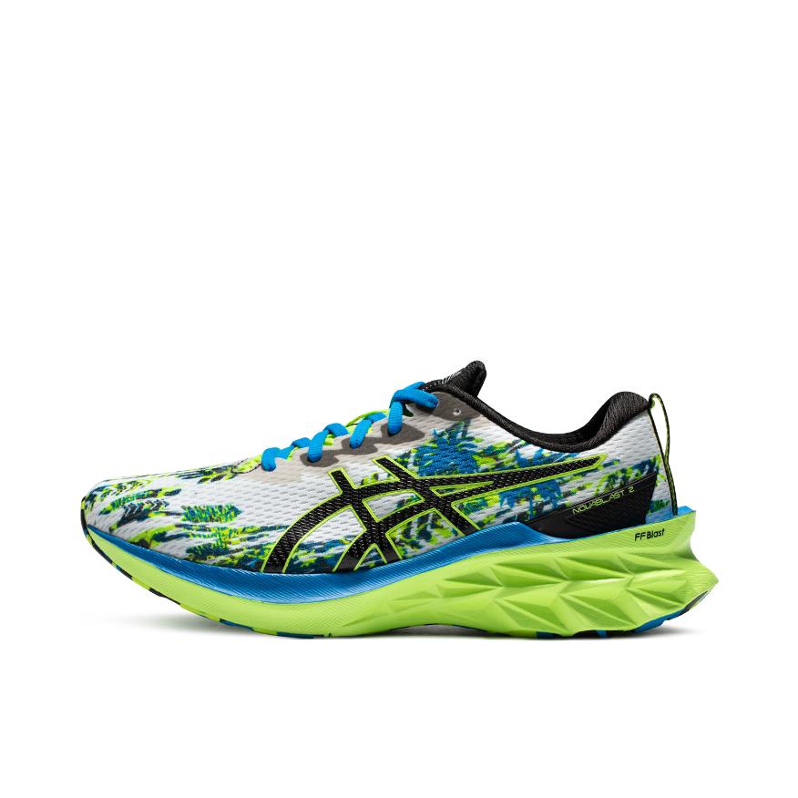 推荐商品：Asics/亚瑟士 Novablast 2 缓震回弹 防滑耐磨 舒适透气 支撑 时尚 织物 网布 跑鞋 蓝色/绿色