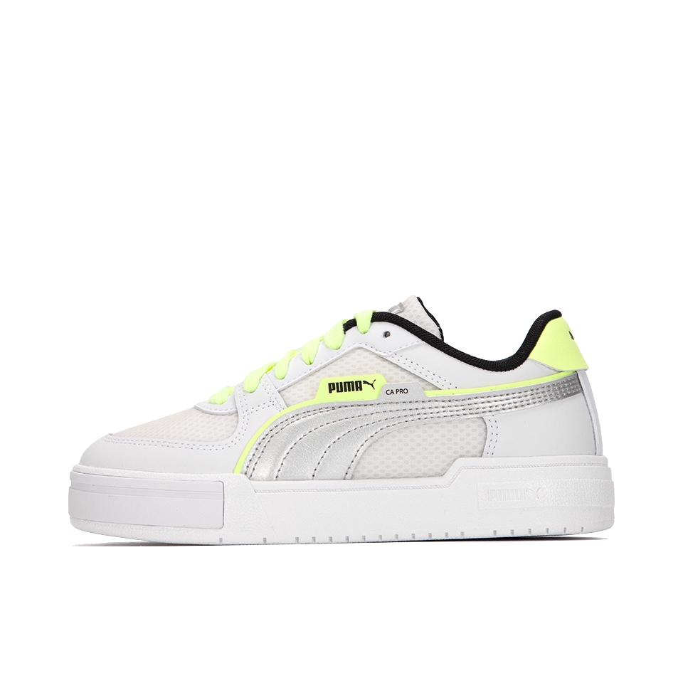 推荐商品：Puma/彪马 Ca Pro Classic 板鞋 舒适透气防滑耐磨厚底百搭复古时尚网球风拼接 白色/荧光黄色