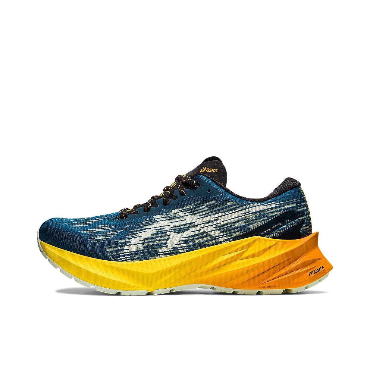 推荐商品：Asics/亚瑟士 Novablast 3 跑鞋 回弹缓震防滑支撑马拉松合成革织物网布透气碳板圆头 绿色/黄色/白色