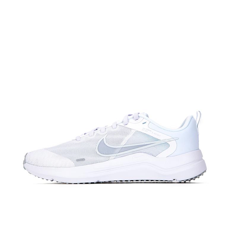 推荐商品：Nike Downshifter 12 跑鞋 舒适回弹减震耐磨轻便透气网面织物 白色/蓝色