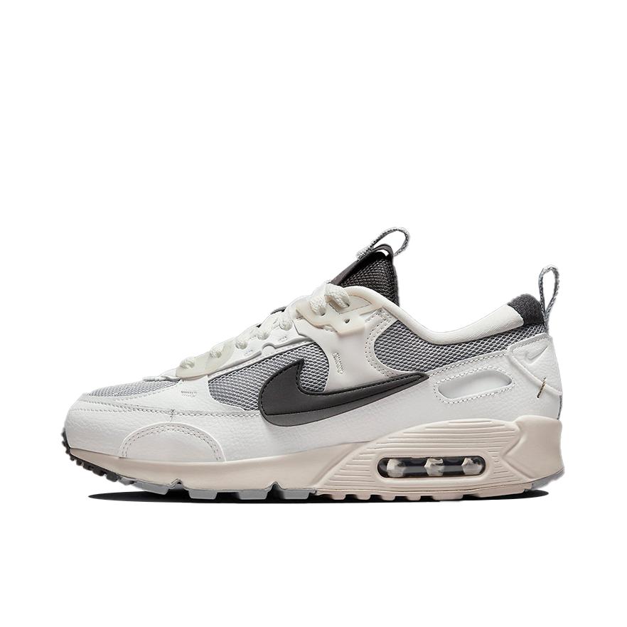 推荐商品：Nike Air Max 90 跑鞋 气垫合成革缓震透气复古增高圆头贴合拼接 白色/灰色