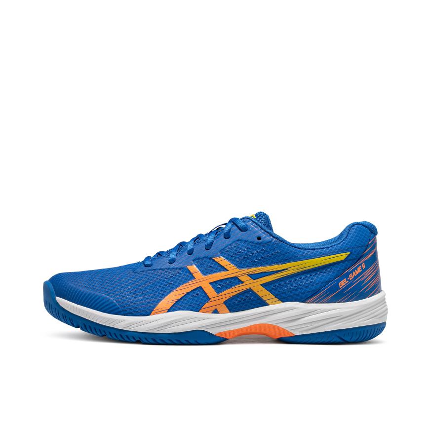 推荐商品：Asics/亚瑟士 Gel-Game 9 速度型 防滑抓地 网面透气 稳定支撑 网球鞋 宝蓝/橙色/白色