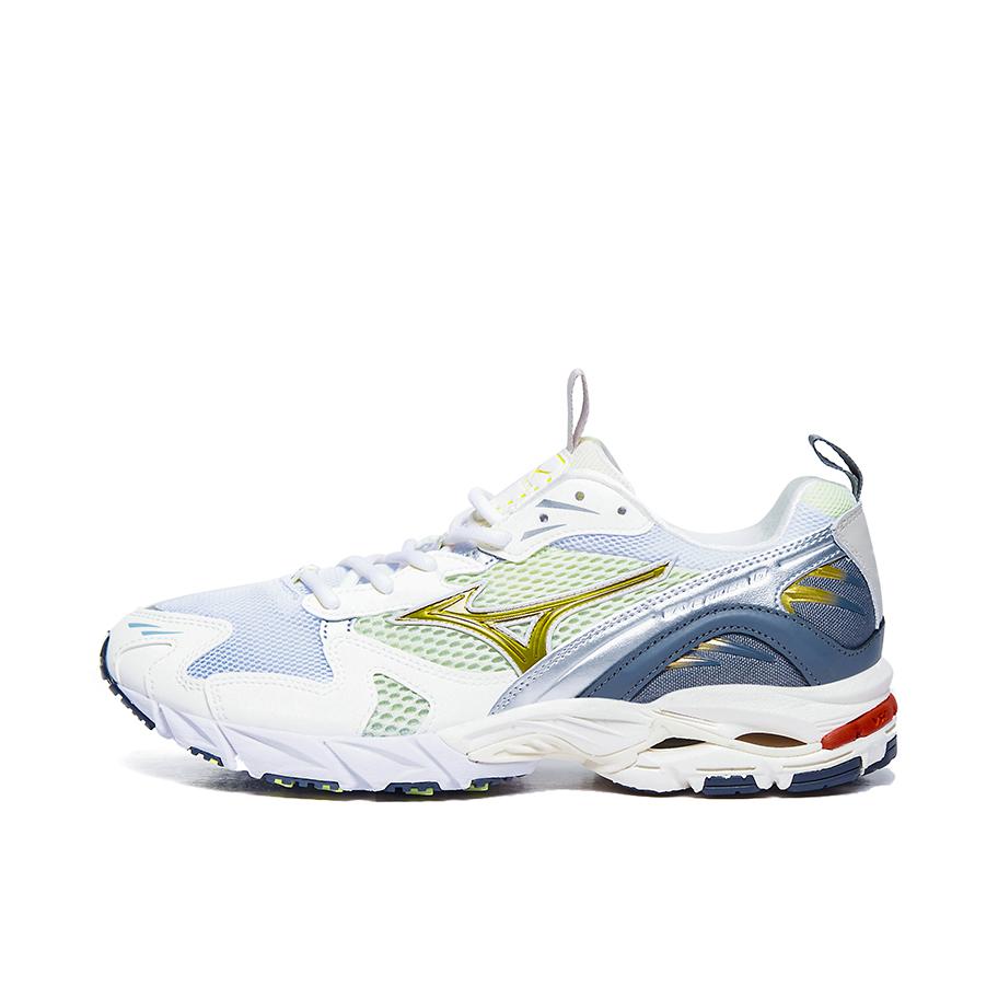 推荐商品：Mizuno/美津浓  Wave Rider 10  经典减震 防滑耐磨 轻便  网布 透气 织物 复古 合成革 运动  跑鞋 白色/金色/金属灰