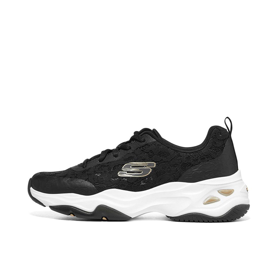 推荐商品：【赵露思同款】 Skechers/斯凯奇 D'Lites 4.0 老爹鞋 熊猫鞋 跑鞋 减震耐磨网面透气复古时尚增高厚底绑带运动休闲 女款/蕾丝/黑色