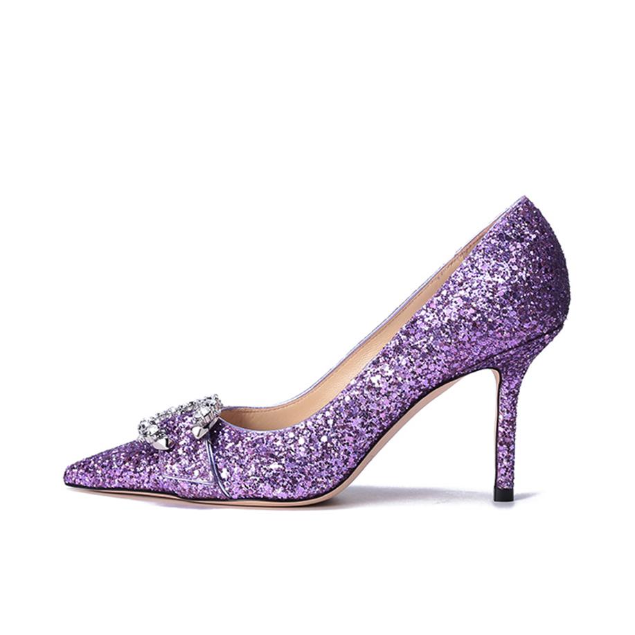 推荐商品：Jimmy Choo Love 85 浅口 时尚优雅 舒适 细跟 尖头 套脚 婚鞋 高跟鞋 紫色/棕色