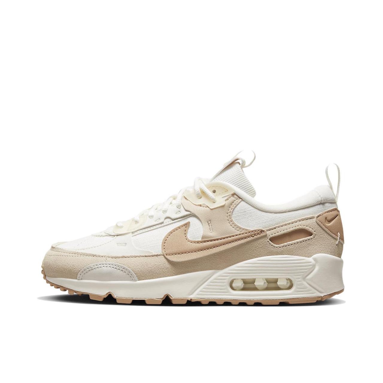 推荐商品：Nike Air Max 90 跑鞋 气垫合成革缓震透气复古增高圆头贴合拼接 米色/白色