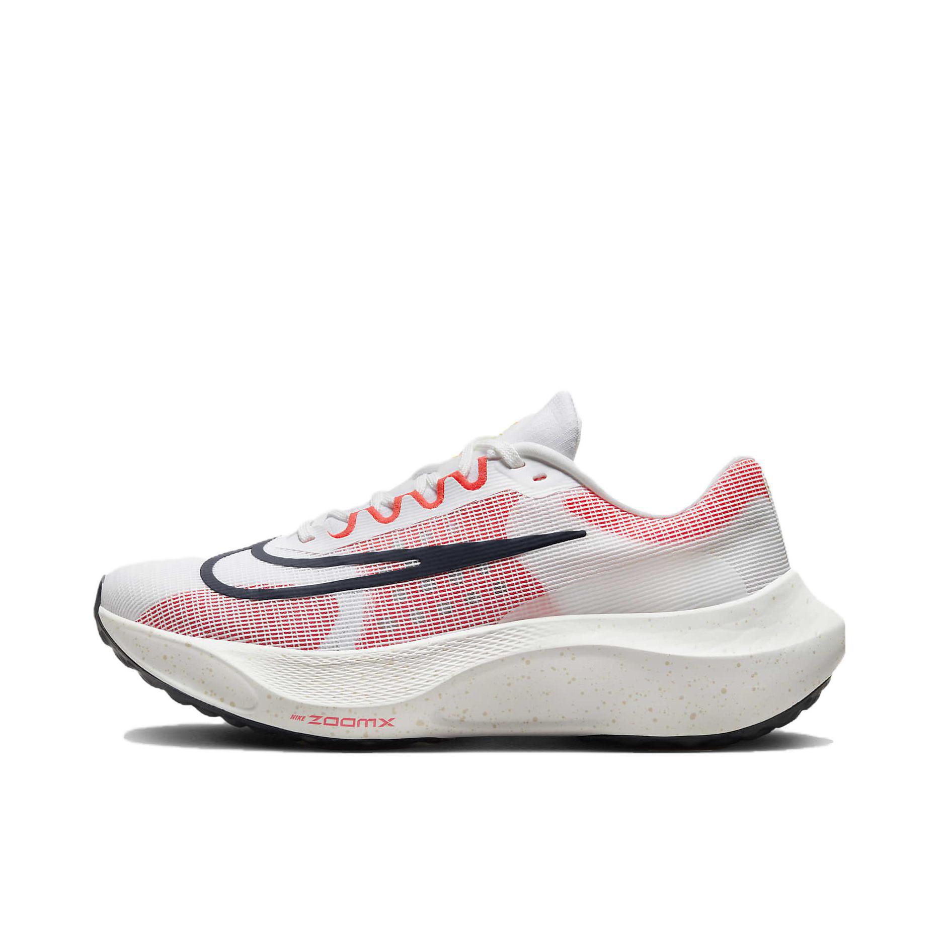 推荐商品：Nike Zoom Fly 5 跑鞋 稳定泡棉碳板舒适缓震防滑耐磨网布透气支撑回弹织物马拉松训练长跑 白色/红色