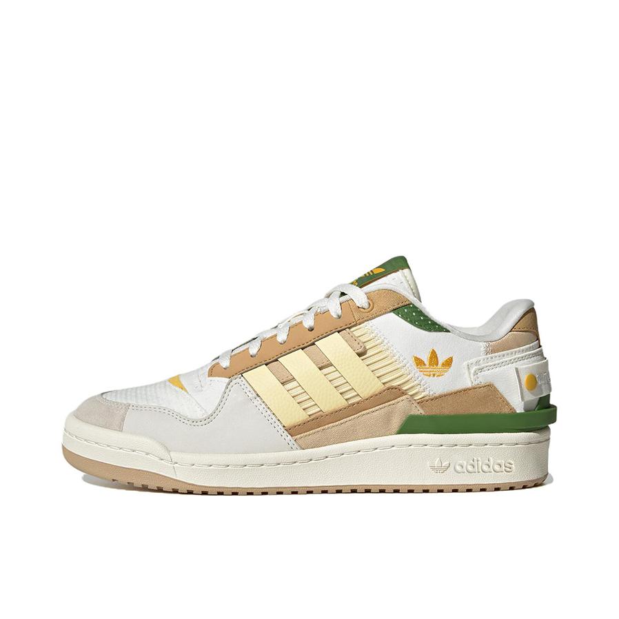 推荐商品：adidas Originals Forum Exhibit 板鞋 街头经典拼接耐磨防滑复古包裹性 白色/沙黄/绿色