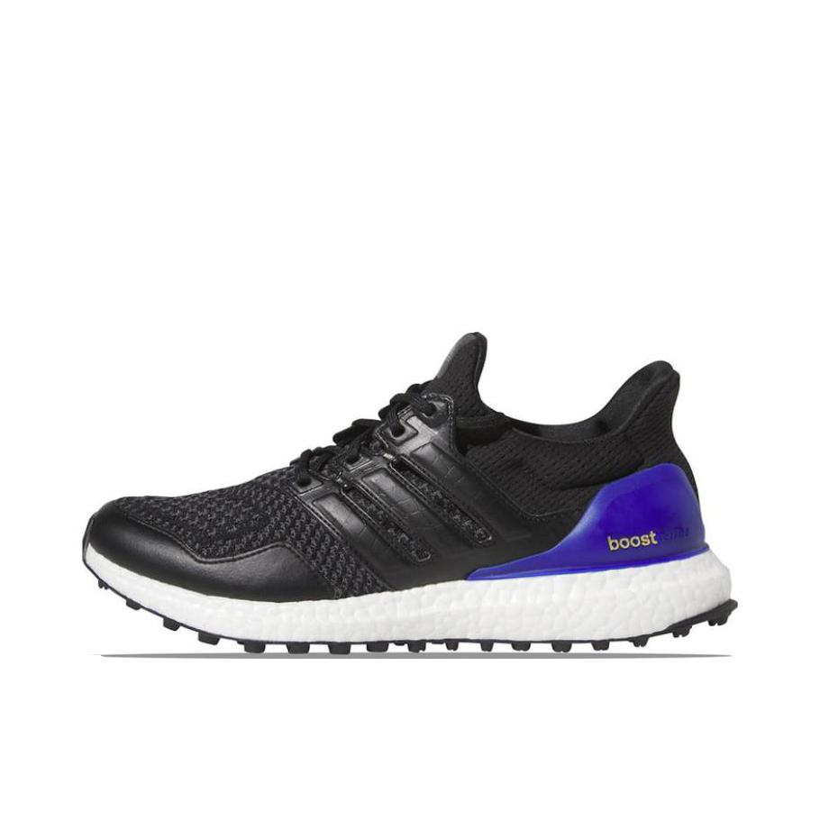 推荐商品：adidas Ultraboost 跑鞋 透气防滑耐磨缓震轻便休闲运动支撑织物减震防水抗扭转圆头 黑色/蓝色