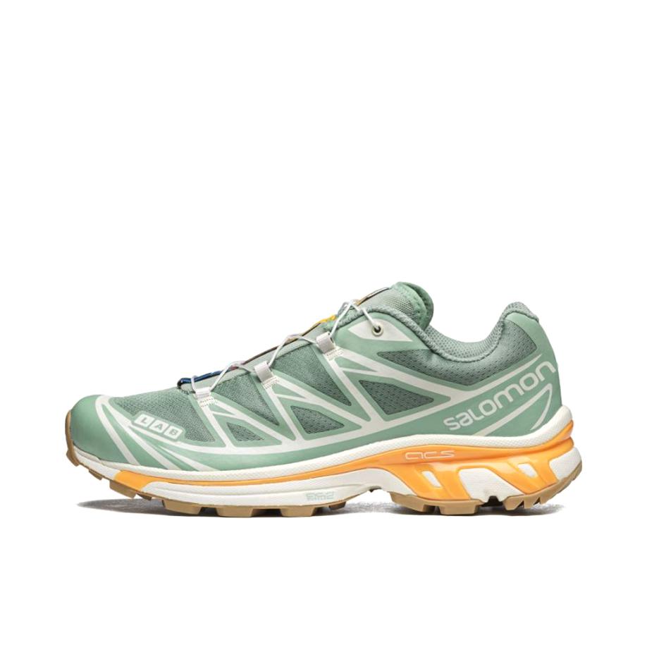 推荐商品：Salomon/萨洛蒙 XT-6 户外休闲鞋 越野跑鞋 织物复古机能透气网布支撑防水包裹性 绿色/白色/黄色
