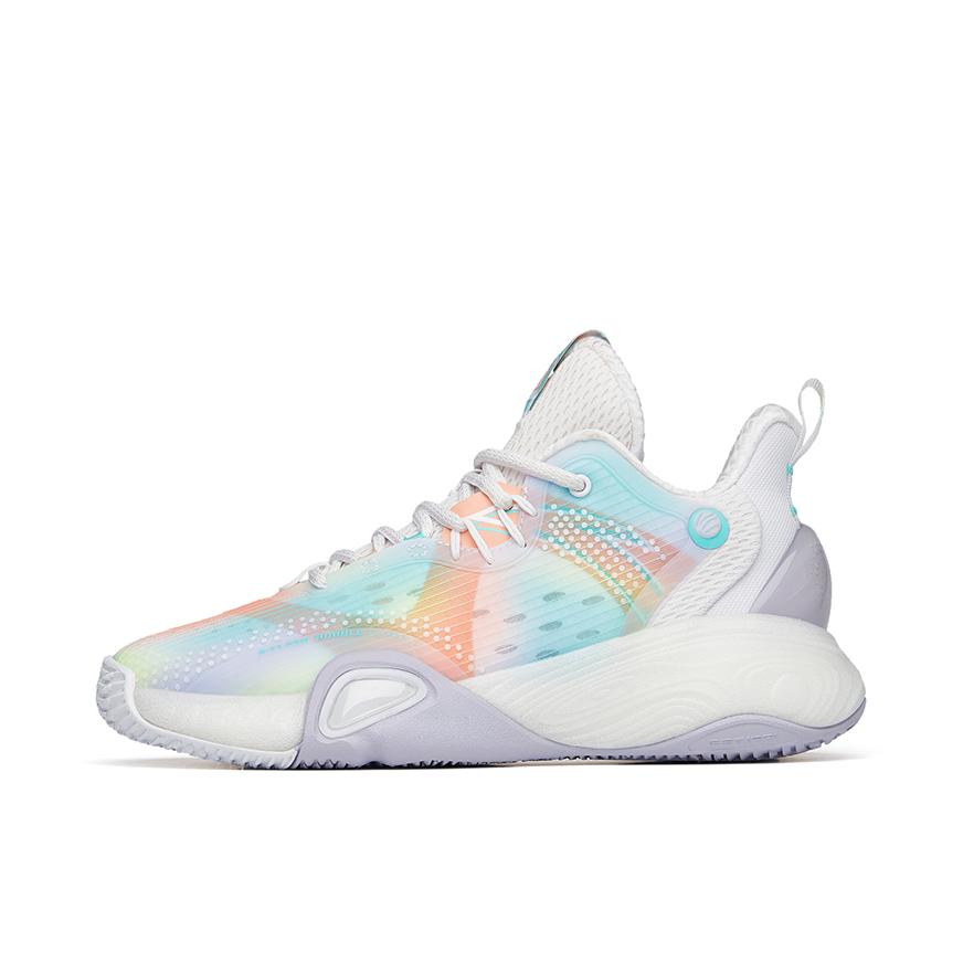 推荐商品：安踏 泡泡弹 篮球鞋 网面缓震回弹实战运动织物 男款/白色/粉色