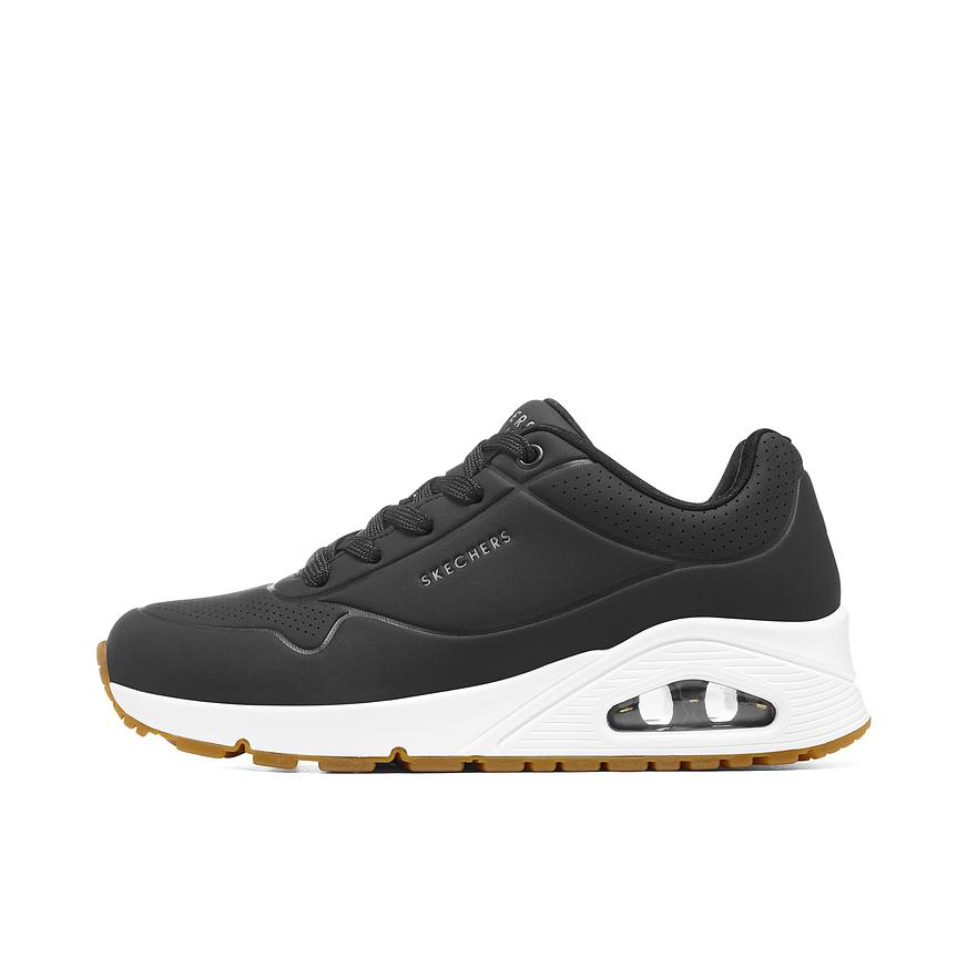 推荐商品：Skechers/斯凯奇 Uno 减震回弹 防滑耐磨 轻便透气 舒适增高 复古百搭 缓震 支撑 防水 慢跑 跑鞋 黑色/白色/生胶底