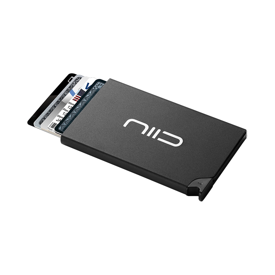 NIID FINO 铝合金超薄卡盒名片夹防盗消磁自动弹出银行卡套卡包 尊贵黑 6971030340616