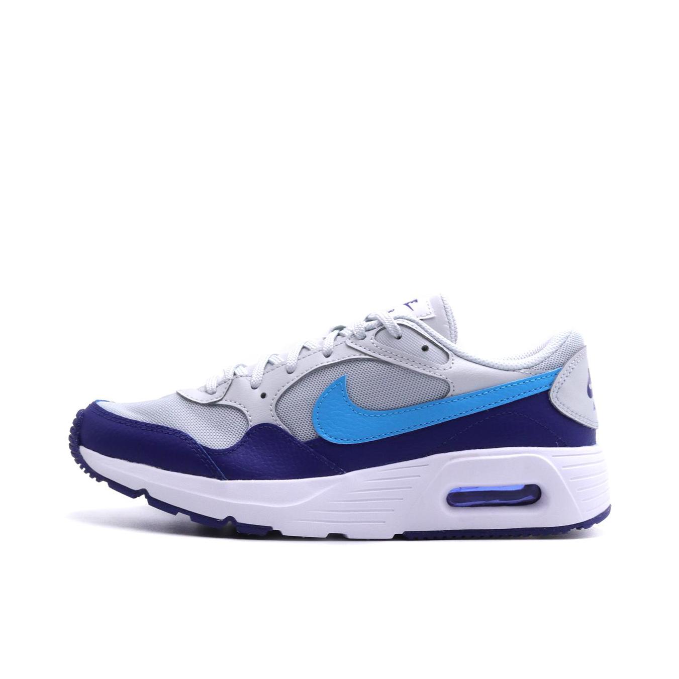 推荐商品：Nike Air Max SC 防滑耐磨 舒适缓震 网布透气 织物 气垫 减震 复古 合成革 耐穿 运动休闲鞋 GS/灰色/蓝色