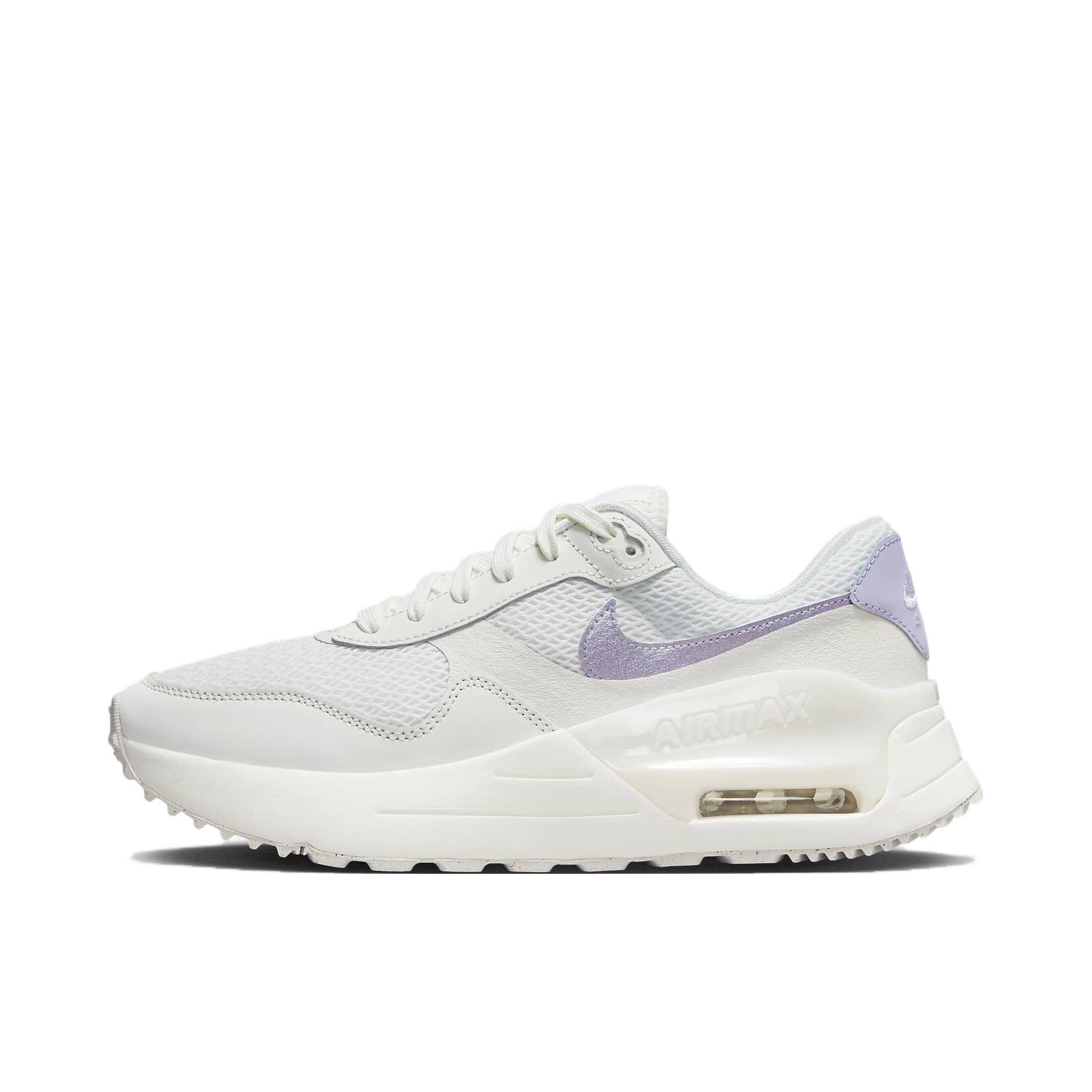 推荐商品：Nike Air Max Systm 气垫 网面透气 防滑耐磨 减震轻便 复古 织物 跑鞋 女款/白紫色