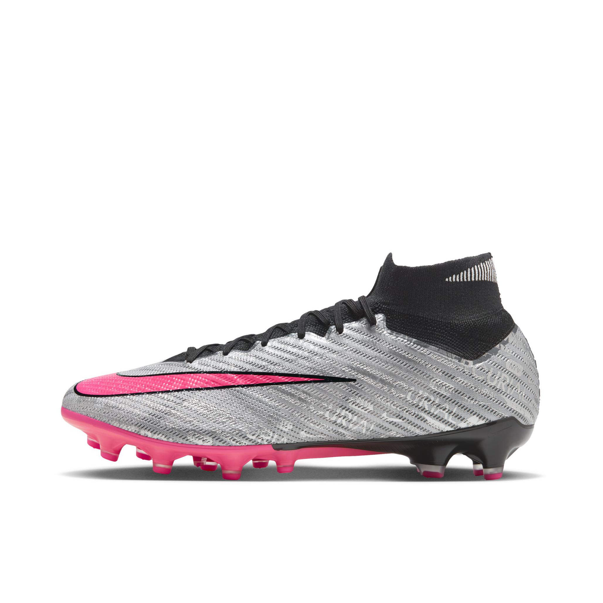 推荐商品：Nike Mercurial Superfly 9 Elite 25 Pro AG 足球鞋 顶级胶质短钉人造草地防滑耐磨 银色/黑色/粉红