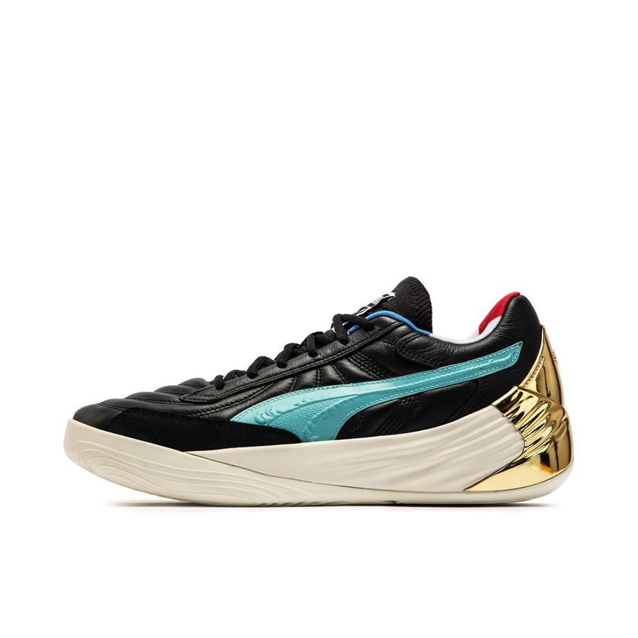 推荐商品：Puma/彪马 Fusion Nitro 缓震耐磨 实战 支撑 圆头 篮球鞋 黑色/蓝绿色